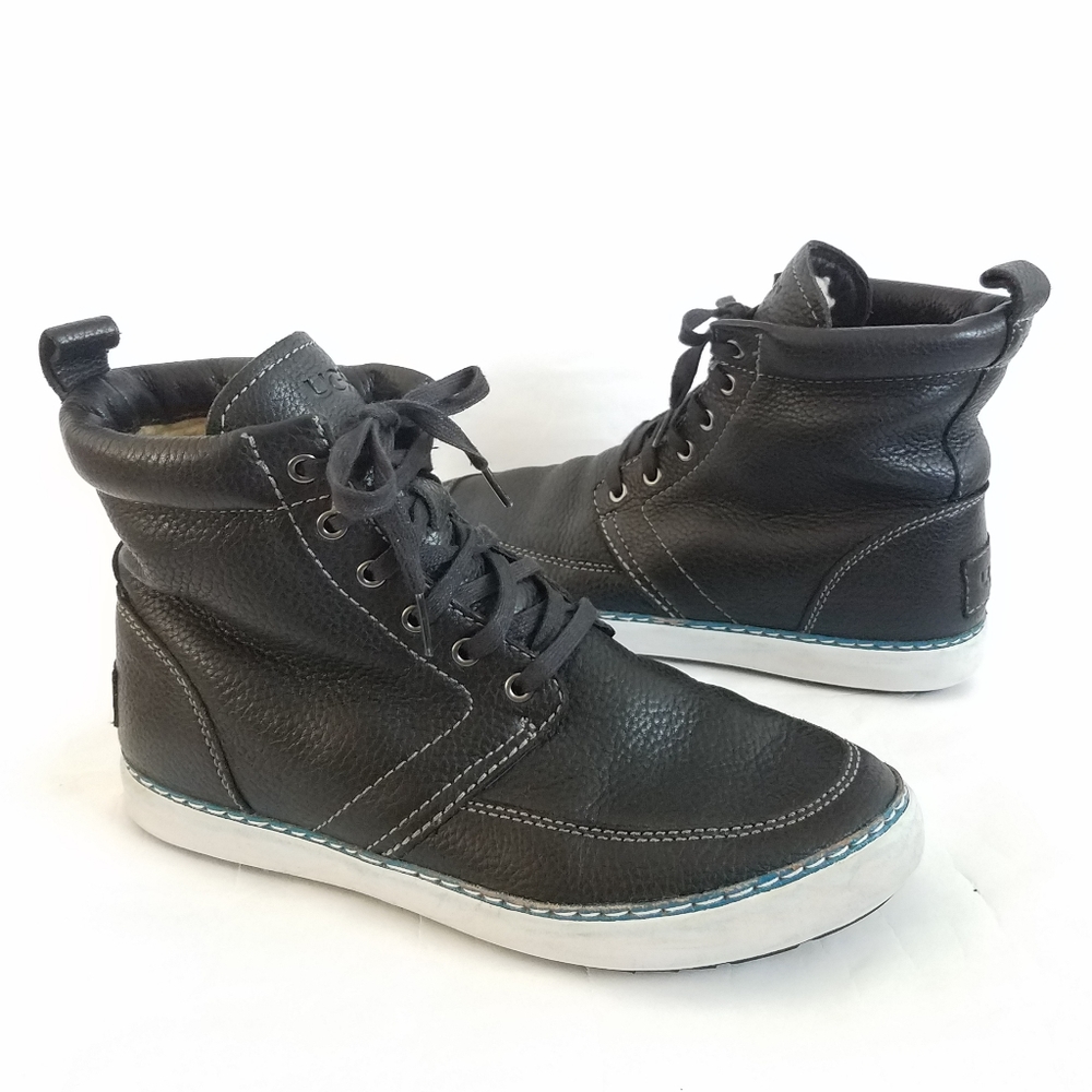 UGG Shearling Lined Ankle Booties Lace Up Leather